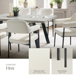 tectake Doe Set of 6 Cream Woven Fabric Armchair - Size: Single - White - Wilko - thumbnail 5