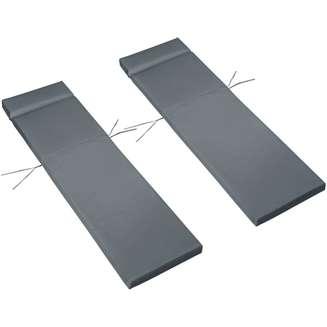 Outsunny Dark Grey Sun Lounger Cushion 196 x 55cm 2 Pack - Size: 2 Piece - Wilko - image 1