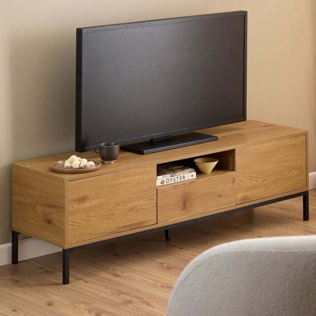 Florence Seaford 2 Door Single Drawer Matt Wild Oak TV Unit - Size: 45 x 140 x 40cm - Brown - Furniture To Go - Wilko - image 1