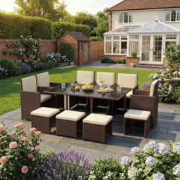 Garden Vida Cuba 10 Seater Brown PE Rattan Garden Dining Set with Cover - Wilko - thumbnail 4
