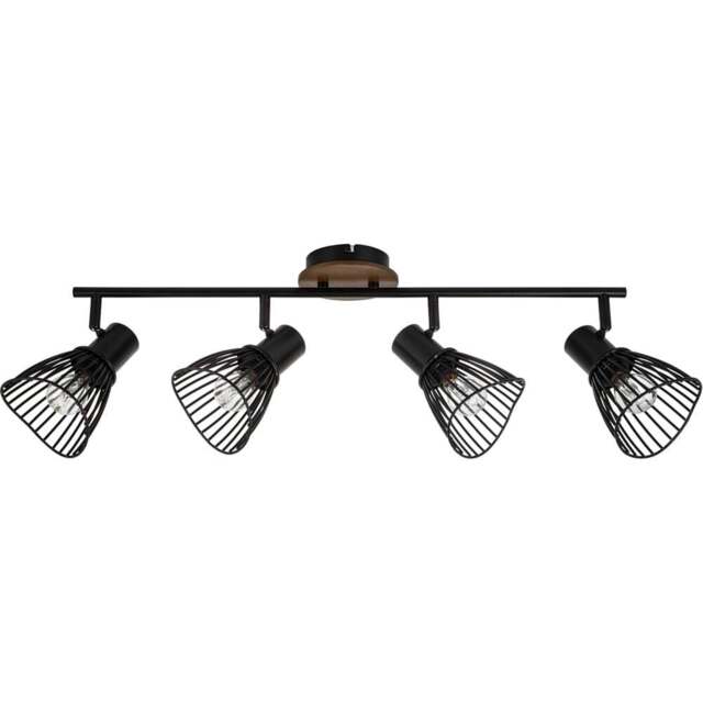 Cosylyte Hadley Matt Black 4 Light Wire Shade Spotlight - Size: 70 x 19.5 x 14.5cm - Brown - Wilko - image 1
