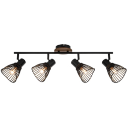 Cosylyte Hadley Matt Black 4 Light Wire Shade Spotlight - Size: 70 x 19.5 x 14.5cm - Brown - Wilko - thumbnail 4