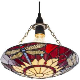 Happy Homewares Traditional Red Dragonfly Tiffany Glass Pendant Shade - Size: 5 x 30 x 30cm - Wilko - thumbnail 1