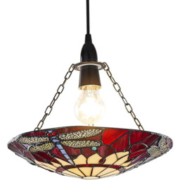 Happy Homewares Traditional Red Dragonfly Tiffany Glass Pendant Shade - Size: 5 x 30 x 30cm - Wilko - thumbnail 5