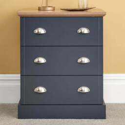 GFW Kendal 3 Drawer Slate Blue Chest of Drawers - Wilko - thumbnail 1
