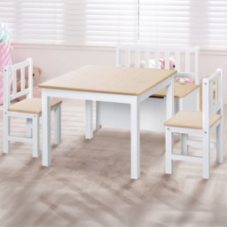 Playful Haven 4 Piece Beige Kids Table with Chair and Bench Set - Size: 60 x 50 x 48cm - Wilko
