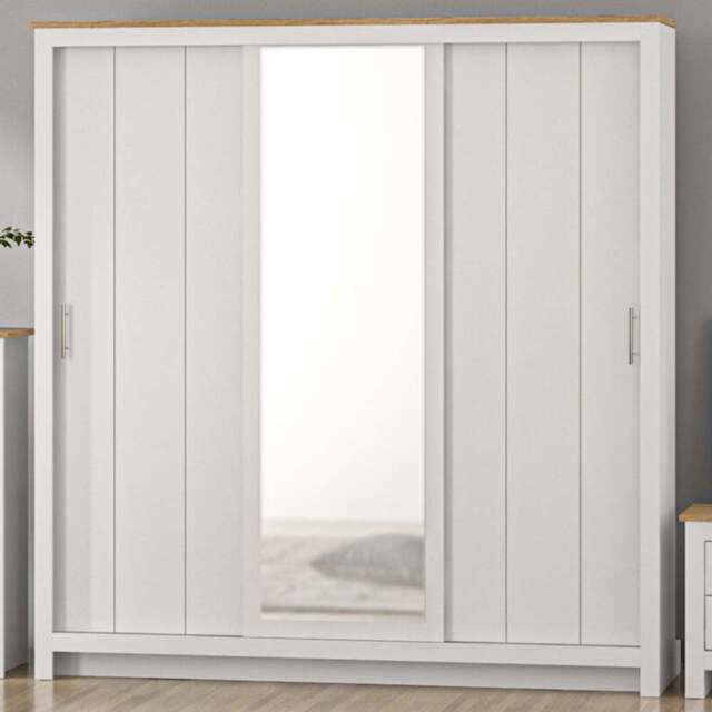 Lexington 3 Door White Sliding Wardrobe with Mirror - Wilko - image 1