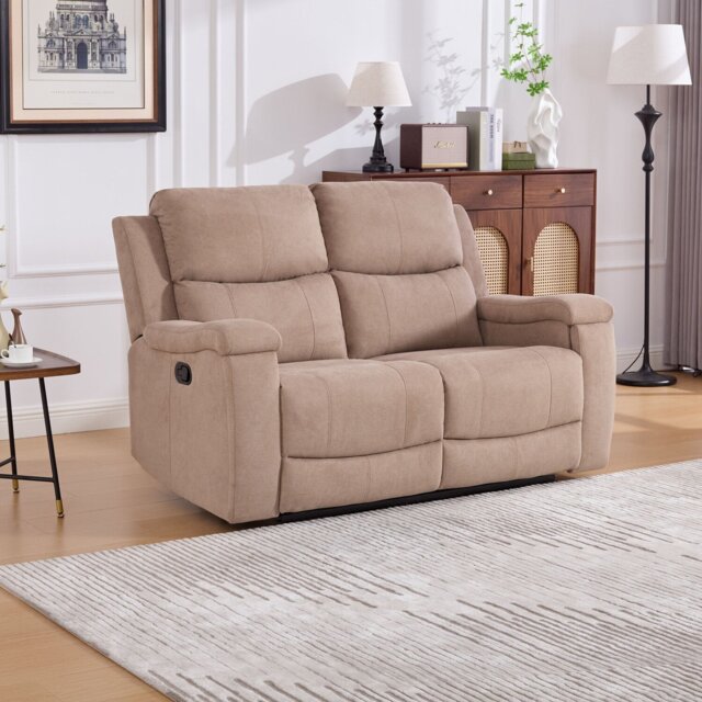 Ledbury 2 Seater Beige Fabric Manual Recliner Sofa - Wilko - image 1