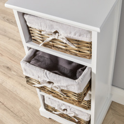Home Source Lichfield 4 Basket Drawer White Wooden Wicker Storage Unit - Size: 76 x 26 x 63cm - Wilko - thumbnail 4