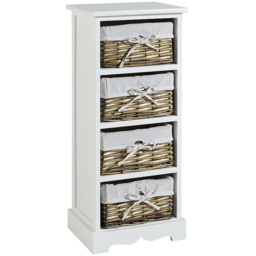 Home Source Lichfield 4 Basket Drawer White Wooden Wicker Storage Unit - Size: 76 x 26 x 63cm - Wilko - thumbnail 3