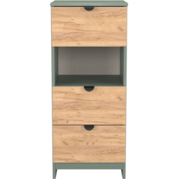 Crowndale Bora 3 Drawer Single Shelf Gold Oak and Reed Green Bedside Cabinet - Wilko - thumbnail 3