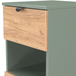 Crowndale Bora 3 Drawer Single Shelf Gold Oak and Reed Green Bedside Cabinet - Wilko - thumbnail 7