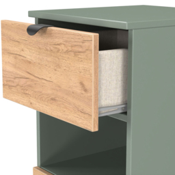 Crowndale Bora 3 Drawer Single Shelf Gold Oak and Reed Green Bedside Cabinet - Wilko - thumbnail 6