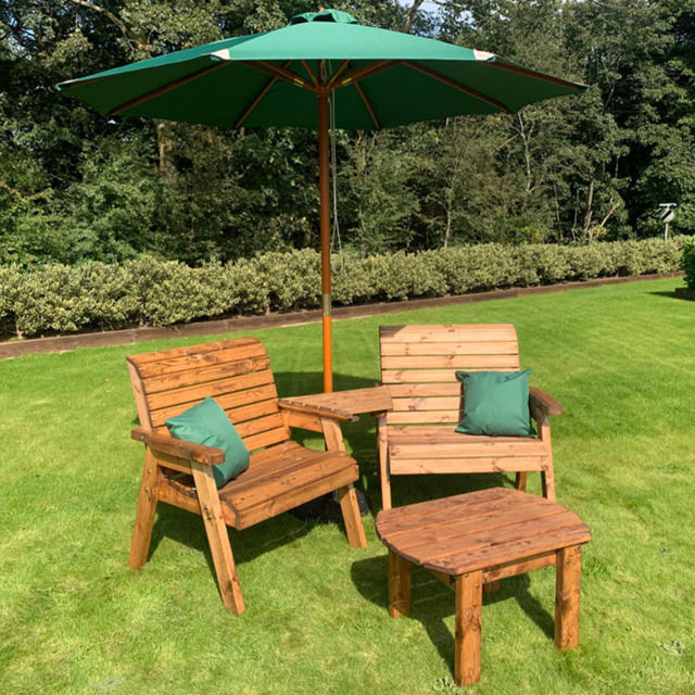 Charles Taylor Grand Angled Companion Seat with Coffee Table and Green Cushions - Size: 2 Seater - Wilko - image 1