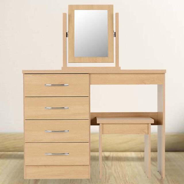 Seconique Nevada Sonoma Oak Effect Dressing Table Set with Mirror - Size: 40 x 100 x 77cm - Brown - Wilko - image 1