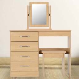 Seconique Nevada Sonoma Oak Effect Dressing Table Set with Mirror - Size: 40 x 100 x 77cm - Brown - Wilko