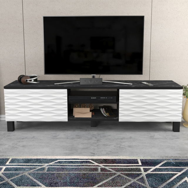 Decorotika Lukas 2 Door 2 Black Marble Effect and White TV Unit - Size: 40.3 x 150 x 35cm - Multi - Wilko - image 1