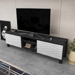 Decorotika Lukas 2 Door 2 Black Marble Effect and White TV Unit - Size: 40.3 x 150 x 35cm - Multi - Wilko - thumbnail 5