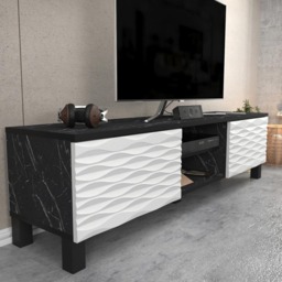 Decorotika Lukas 2 Door 2 Black Marble Effect and White TV Unit - Size: 40.3 x 150 x 35cm - Multi - Wilko - thumbnail 4