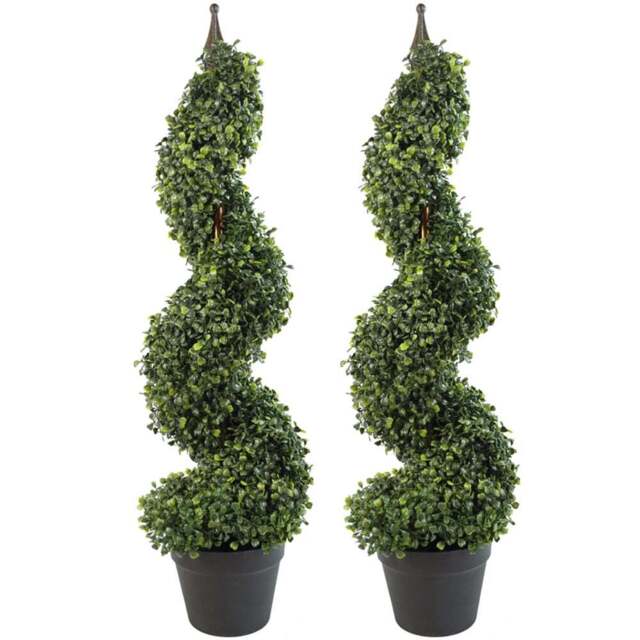 Botanik Boxwood Topiary Tower Artificial Tree with Spiral Metal Top in Pot 3ft 2 Pack - Size: 90 x 25 x 25cm - Green - Wilko - image 1