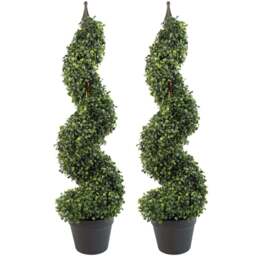 Botanik Boxwood Topiary Tower Artificial Tree with Spiral Metal Top in Pot 3ft 2 Pack - Size: 90 x 25 x 25cm - Green - Wilko