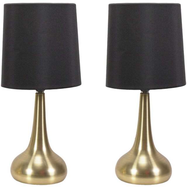 ValueLights Teardrop Black Shade Gold Touch Table Lamp with Bulb 2 Pack - Wilko - image 1