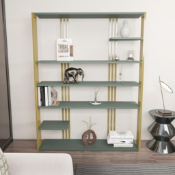 Decorotika Jeni 6 Shelf Green and Gold Bookcase - Size: 160 x 120 x 29.6cm - Multi - Wilko - thumbnail 4