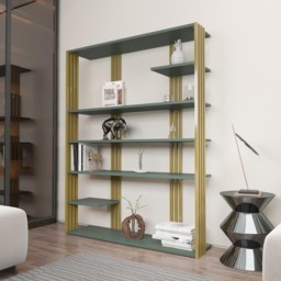 Decorotika Jeni 6 Shelf Green and Gold Bookcase - Size: 160 x 120 x 29.6cm - Multi - Wilko - thumbnail 7