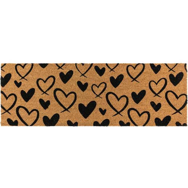 JVL Hearts Coir Latex Backed Door Runner 40 x 120cm - Size: 120 x 40 x 1.5cm - Brown - Wilko - image 1