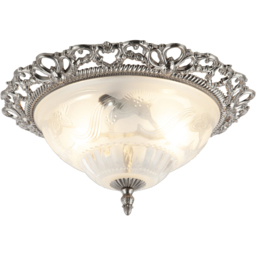 Happy Homewares Traditional Satin Nickel and Floral Glass Flush Ceiling Light - Size: 11 x 33 x 33cm - Silver - Wilko - thumbnail 3