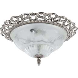 Happy Homewares Traditional Satin Nickel and Floral Glass Flush Ceiling Light - Size: 11 x 33 x 33cm - Silver - Wilko