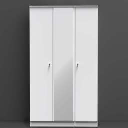Crowndale Yarmouth 3 Door White Tall Mirrored Wardrobe Ready Assembled - Wilko - thumbnail 1