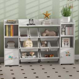 AIYAPLAY 8 Bin White Kids Toy Storage Organiser - Size: 90 x 30 x 140cm - Wilko