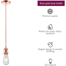 Innoteck Rose Copper Vintage Ceiling Pendant E27 Lamp Holder 60W - Size: 120 x 10 x 10cm - Brown - Wilko - thumbnail 3