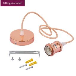 Innoteck Rose Copper Vintage Ceiling Pendant E27 Lamp Holder 60W - Size: 120 x 10 x 10cm - Brown - Wilko - thumbnail 4