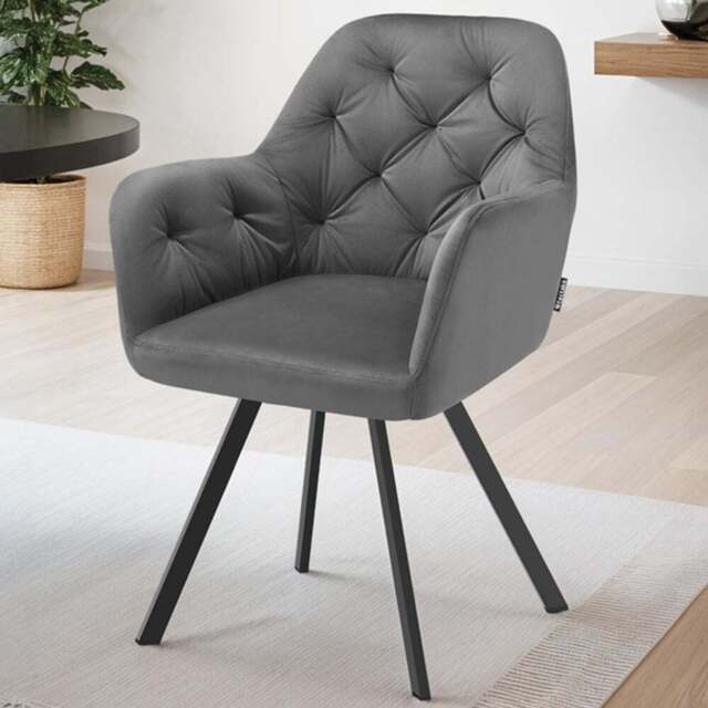 tectake Lucia Anthracite Quilted Swivel Armchair - Size: Single - Grey - Wilko - image 1