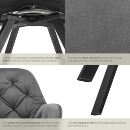 tectake Lucia Anthracite Quilted Swivel Armchair - Size: Single - Grey - Wilko - thumbnail 6