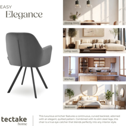 tectake Lucia Anthracite Quilted Swivel Armchair - Size: Single - Grey - Wilko - thumbnail 7