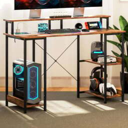 HOMCOM Reversible Computer Desk with Storage Rustic Brown - Size: 89.5 cm x 50.0 cm x 120.0 cmcm - Wilko