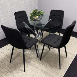 Kosy Koala 4 Seater Glass Round Dining Set Black Velvet - Multi - Wilko - thumbnail 1