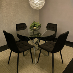 Kosy Koala 4 Seater Glass Round Dining Set Black Velvet - Multi - Wilko - thumbnail 5