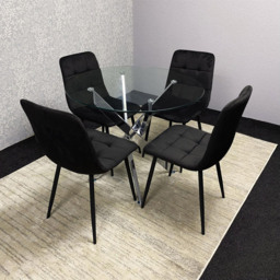 Kosy Koala 4 Seater Glass Round Dining Set Black Velvet - Multi - Wilko - thumbnail 4