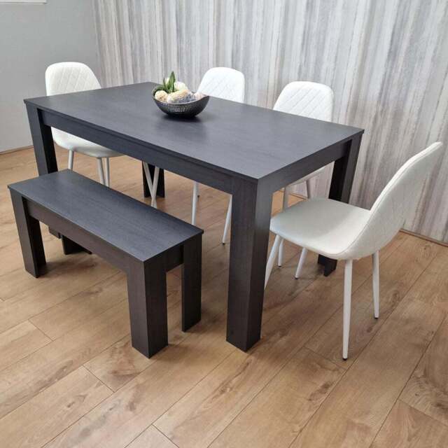 Kosy Koala 6 Seater Faux Leather Gem Pattern Dining Bench Set Dark Grey and White - Multi - Portland - Wilko - image 1