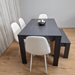 Kosy Koala 6 Seater Faux Leather Gem Pattern Dining Bench Set Dark Grey and White - Multi - Portland - Wilko - thumbnail 3