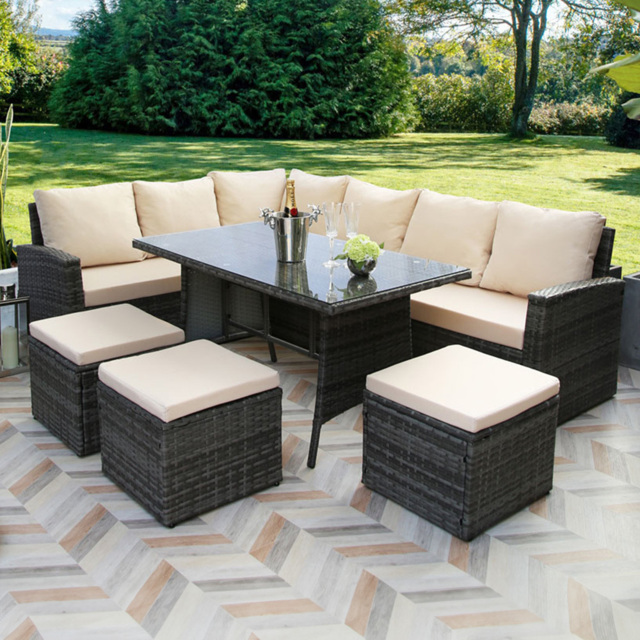 Home Garden Direct Pelias 9 Seater Rattan Dining Set Beige - Cream - Wilko - image 1