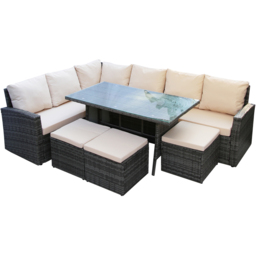 Home Garden Direct Pelias 9 Seater Rattan Dining Set Beige - Cream - Wilko - thumbnail 4