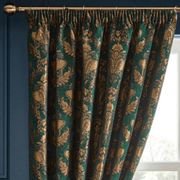 Paoletti Shiraz Emerald Floral Jacquard Pencil Pleat Curtain 168 x 229cm - Size: W 229 x D 168cm - Green - Wilko - thumbnail 3