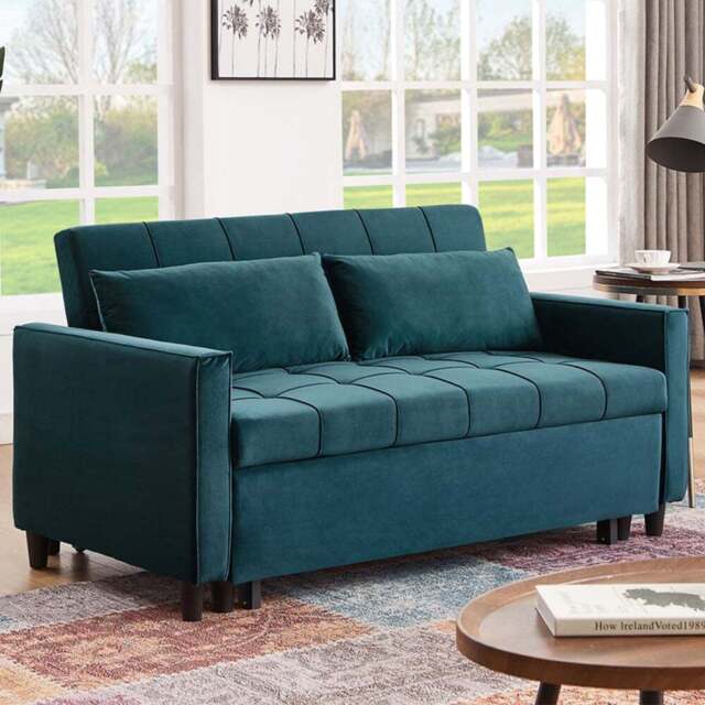 Furniture One 2 Seater 3 in 1 Green Convertible Sofa Bed - Wilko - image 1