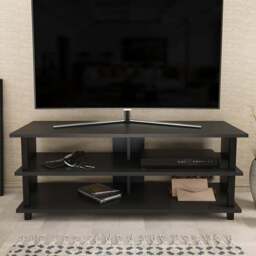 Decorotika Pueblo 4 Open Shelf Black and Anthracite Wide TV Unit - Size: 47 x 120 x 45cm - Multi - Wilko