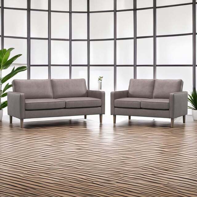 Bexhill 5 Seater Grey Faux Leather Sofa Suite - Wilko - image 1